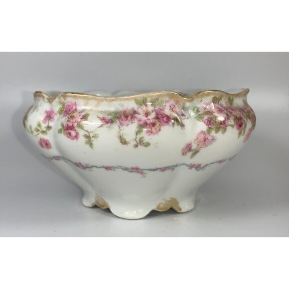 Limoges 4.5" Serving Bowl Gold Trim with Pink Roses Haviland Limoges France - Picture 2 of 9
